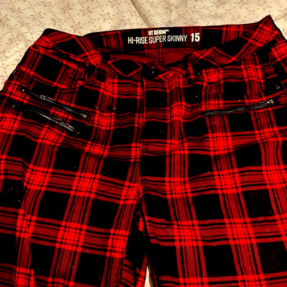 Red and black checkered jeans